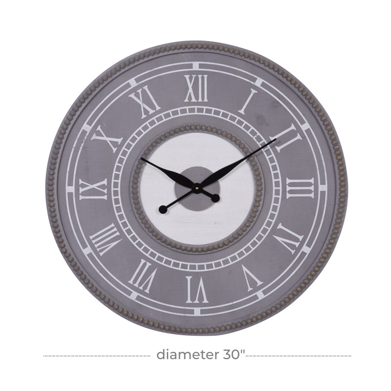 Dakota Fields Wood Beaded Decorative Gray Wall Clock with White Accents ...
